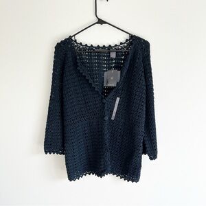 NWT Liz Claiborne Black Crochet 3/4 Sleeve Cardigan Medium